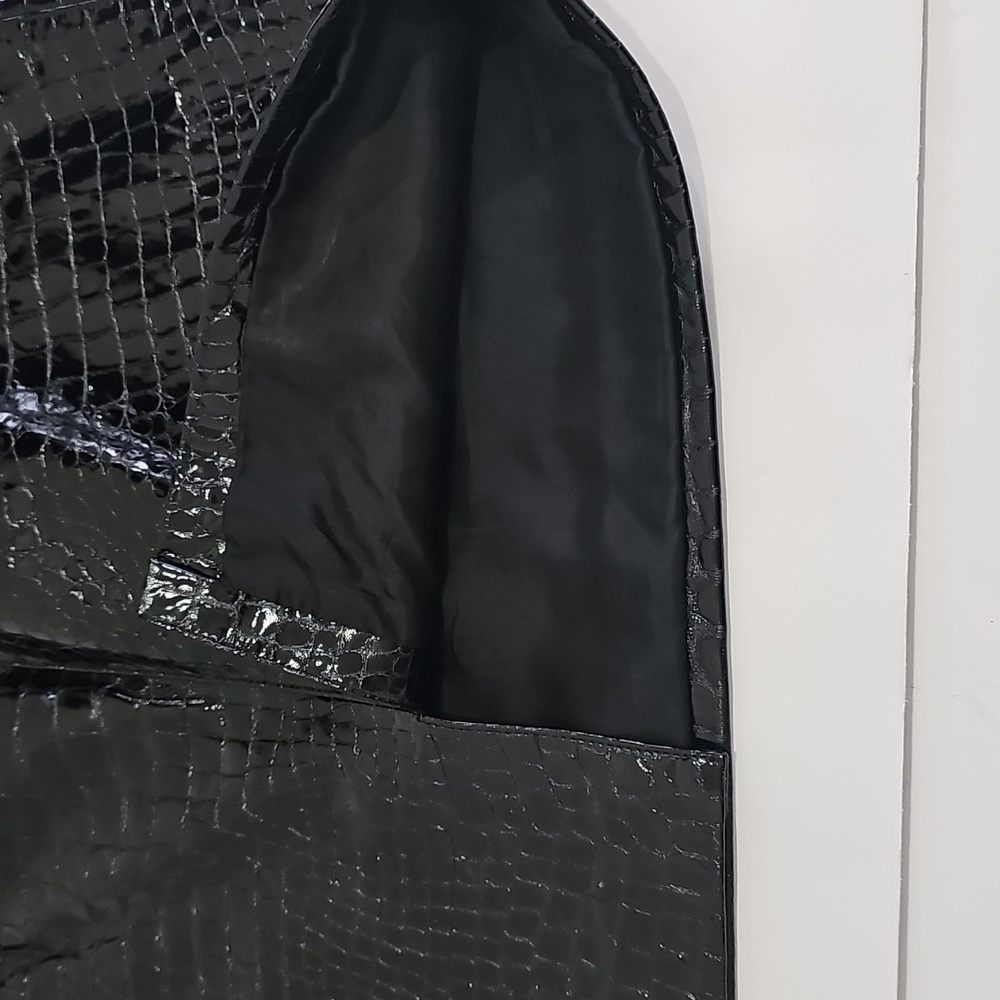 Genny black leather crocodile texture fully lined Size M Vintage - Picture 9 of 11